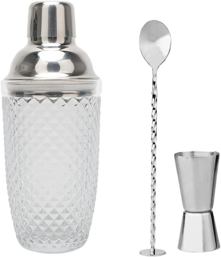 LUPATDY Glas Cocktailshaker,400ml Cocktail Shaker Set,Cocktail Shaker Glas Mixer mit Edelstahl Messb
