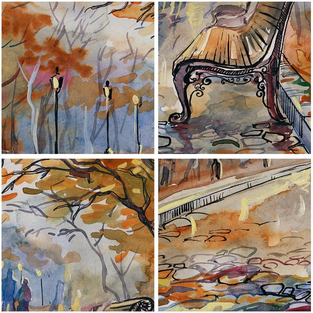 ARTTOR Bilder auf Leinwand Path Bench Herbst Frau Leinwandbild 70x50cm Wandbilder Dekoration Wohnzim