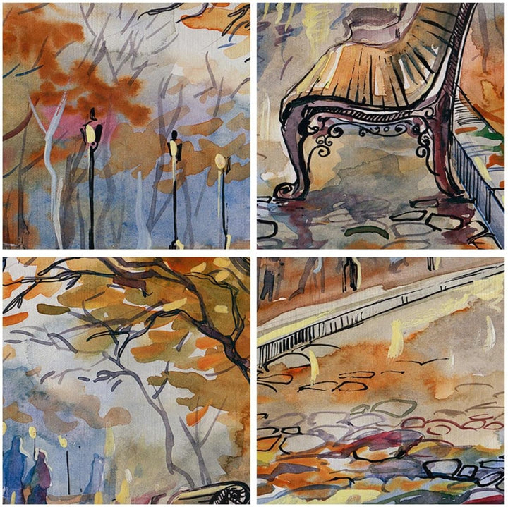 ARTTOR Bilder auf Leinwand Path Bench Herbst Frau Leinwandbild 70x50cm Wandbilder Dekoration Wohnzim