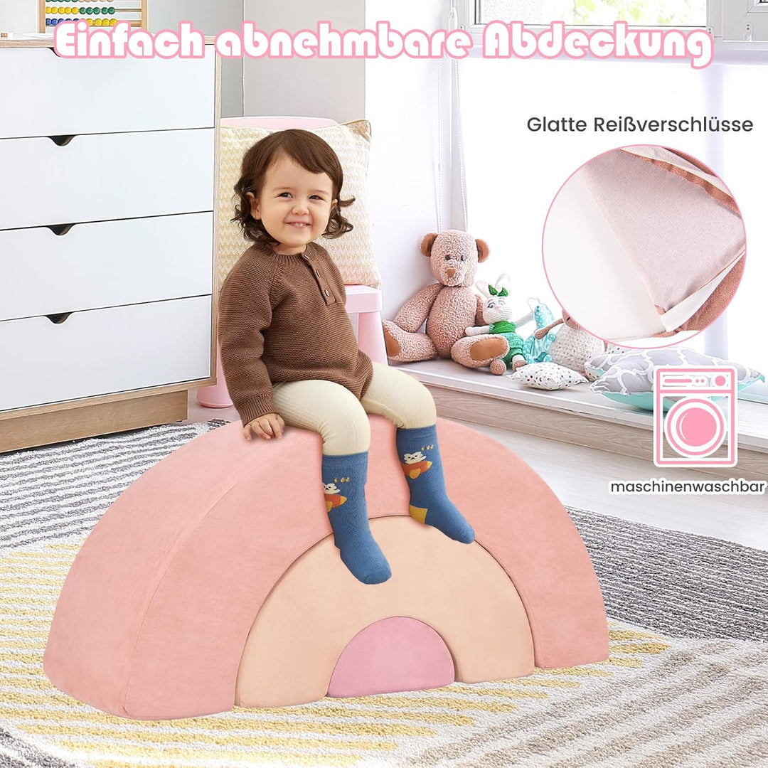 COSTWAY 3-TLG. Softbausteine, Schaumstoffbausteine zum Klettern und Krabbeln für Babys, Kletterbogen