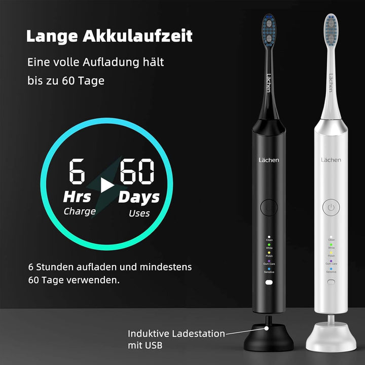 Lächen Elektrische Zahnbürste Doppelpack 一 RM-H9, mit 2 Schallzahnbürste Handstück und 2 Reise-Etui,