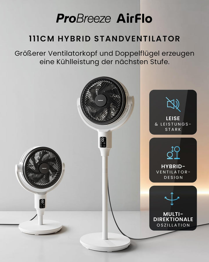 Pro Breeze AirFlo Plus Standventilator 109cm - Leiser Ventilator mit Fernbedienung, LED-Display – UL