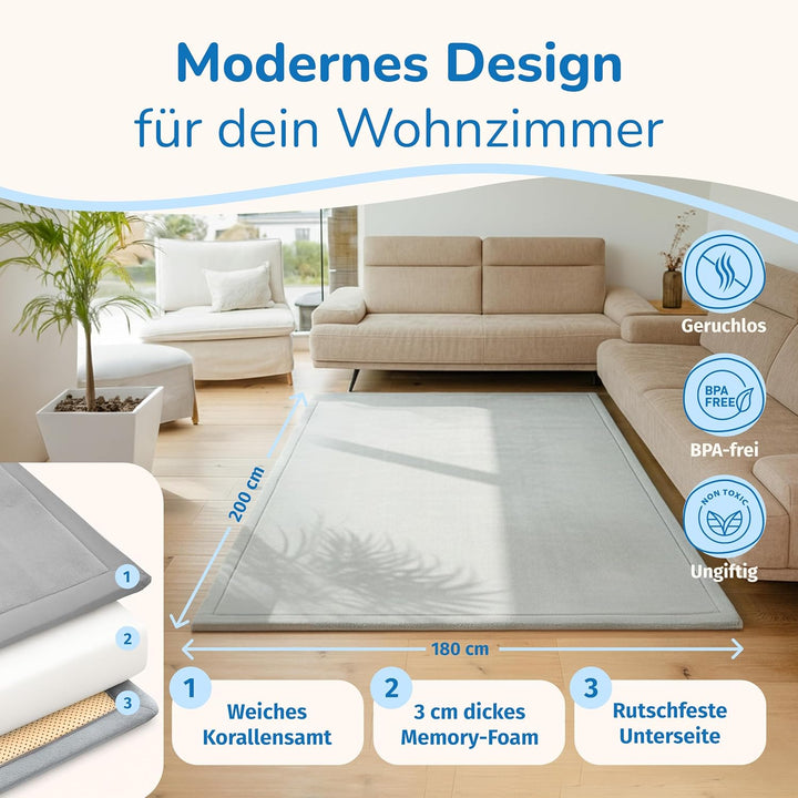 Krabbelmatte Baby - kuschelig weich - 3cm Dicke Spielmatte - schützt vor Stössen - Teppich Kinderzim