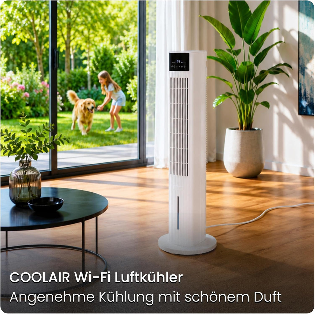 Ventilator mit Wasserkühlung CoolAir, WiFi, 5L, Aromafach, 2x Kühlakkus, 65W, Oszillation, Cooler Fa