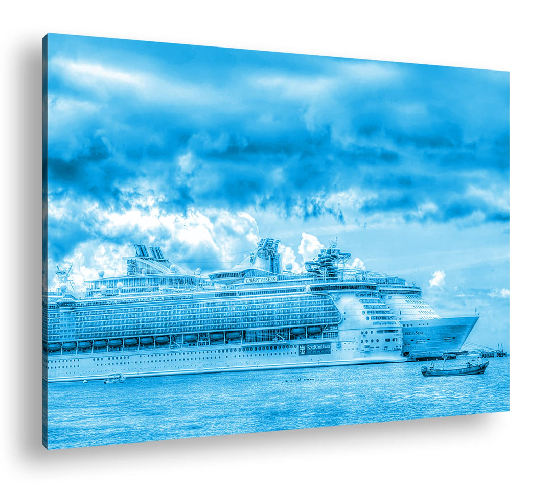 deyoli malerisches Kreuzfahrtschiff Format 80x60 Effekt: Monocrome Blau als Leinwandbild, Motiv fert