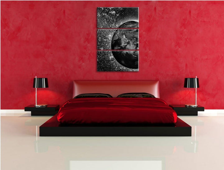 Pixxprint Erde im Weltall als Leinwandbild/Grösse: 3 Teilig (120x80) cm/Wandbild/Kunstdruck/fertig b