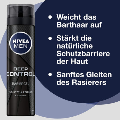 NIVEA MEN Deep Control Rasiergel im 6er Pack (6 x 200 ml), Rasiergel für eine angenehme Rasur, Rasie