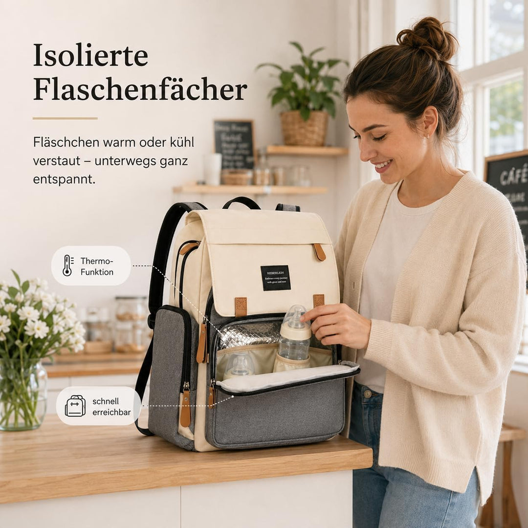 Heberlein Prestige Wickelrucksack, lässige Wickeltasche/Babytasche, praktisch gross, Rucksack für Ma