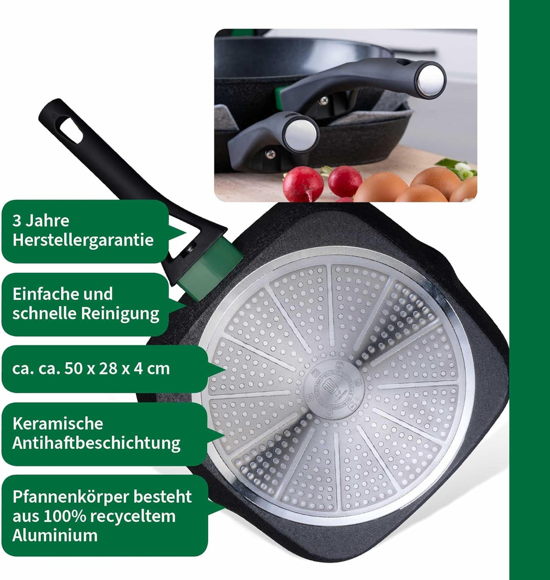 FACKELMANN Chefkoch trifft Keramik-Grillpfanne Hamburg – Hochwertige 28 cm Antihaft-Pfanne aus recyc