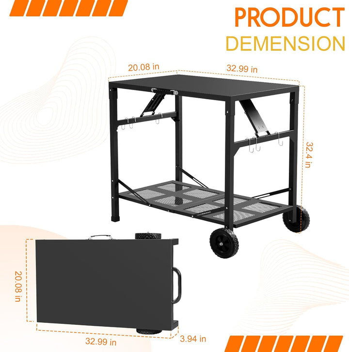 KHAMAL Faltbarer Grillwagen Grilltisch Outdoor - Tragbarer Pizzaofen-Tisch mit Rädern, Beweglicher E