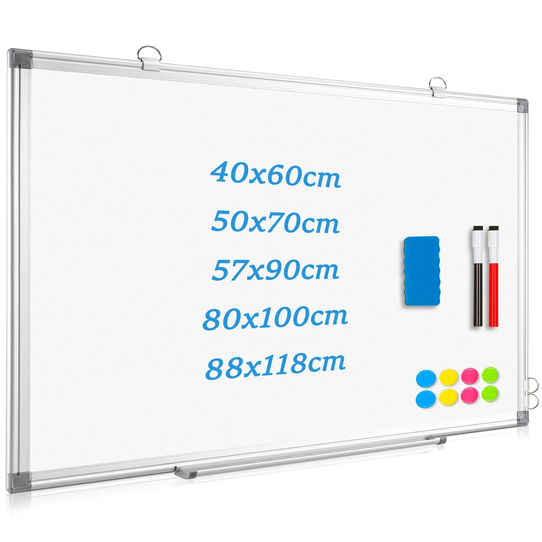 Whiteboard Magnetisch, Magnettafel mit Aluminiumrahmen, 80×100cm Magnetwand White Board mit Stiftabl