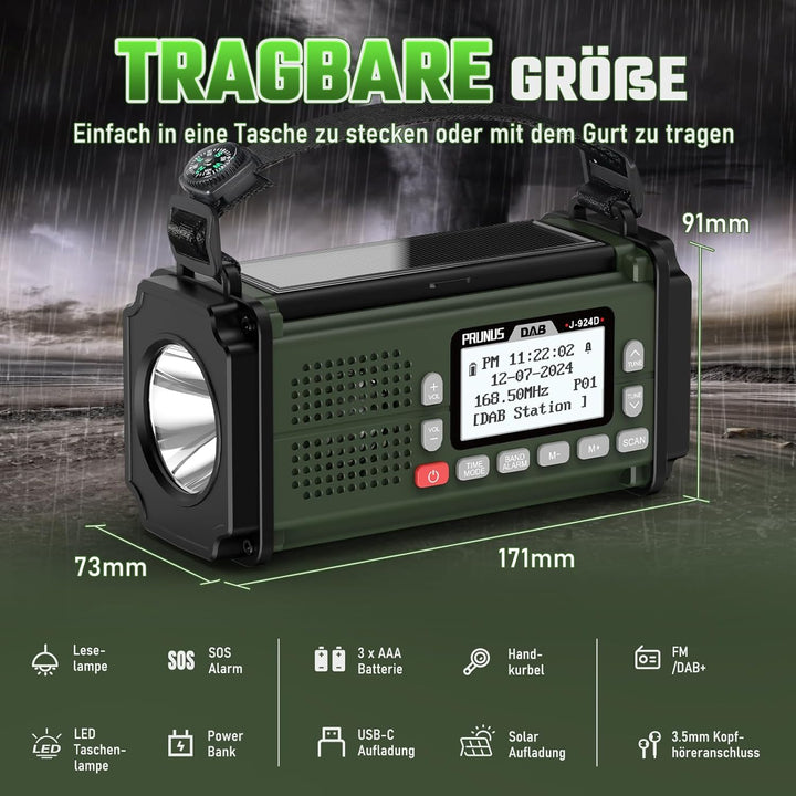 PRUNUS J-924 Digital Radio DAB/DAB+/UKW, Kurbelradio Notfall mit 10000mAh Akku, DAB Radio mit Blueto