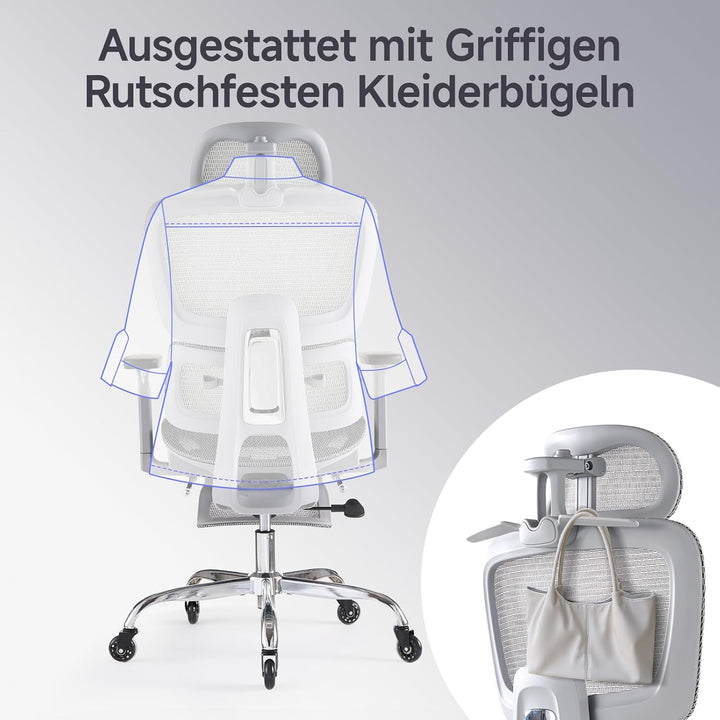 Ergonomischer Bürostuhl mit Fussstütze &amp; Nackenkissen, 5-Fach Höhenverstellbare Rückenlehne, 2D Lord