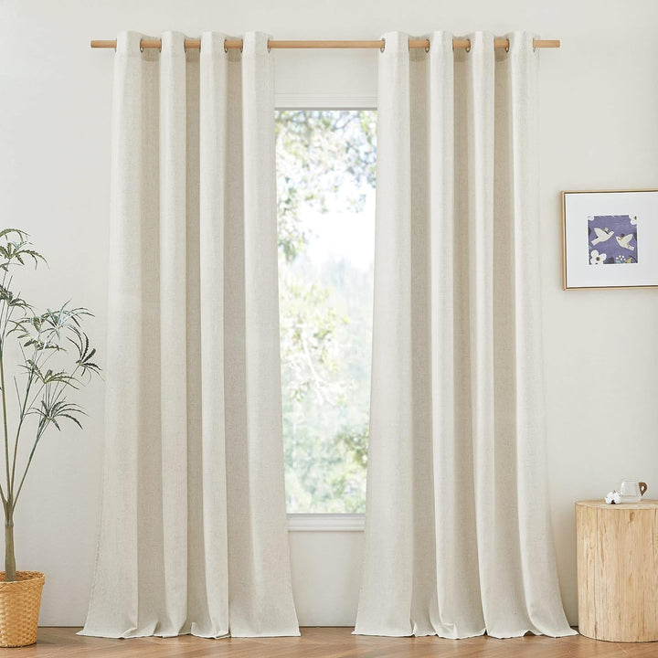 PONY DANCE Wohnzimmer Vorhänge Leinen Boho Ösenvorhang 2er Set H 245 x B 140 cm Leinenoptik Gardinen