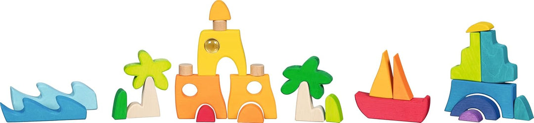 goki 58343 - Landschaftspuzzle Honolulu mit 3 Glitzersteinen - aus hochwertigem Ahornholz - goki Evo