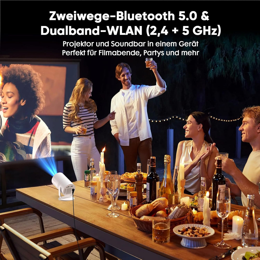 【GTV & KI-Sprachsteuerung】 Tecaki Mini-Projektor, tragbarer Projektor mit über 1.900 zertifizierten