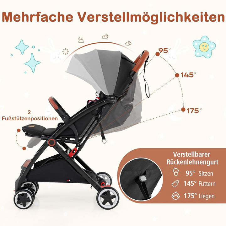 COSTWAY Kinderwagen faltbar, Kinderbuggy mit verstellbare Rückenlehne &amp; Verdeck, Reisebuggy mit Lieg