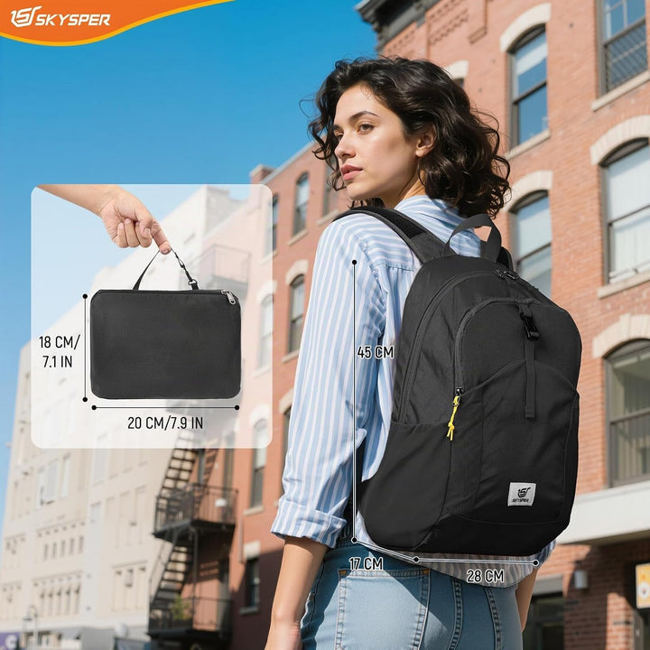 SKYSPER Faltbarer Rucksack RFID-Schutz, 20L kleiner Rucksack Wanderrucksack Damen Herren Tagesrucksa