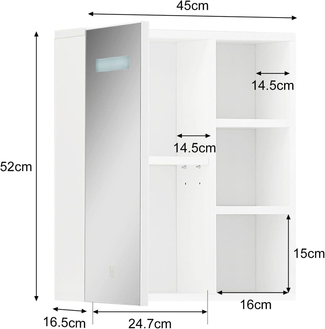 CLIPOP LED Spiegelschrank Badezimmer mit Beleuchtung und Aufbewahrungsregalen, Berührung Sensorschal