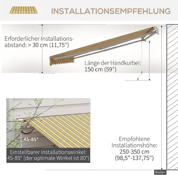 Outsunny Markise Gelenkarmmarkise Sonnenschutz mit Handkurbel 3,5 x 2,5m Gelb Grau Alu Polyester Gel
