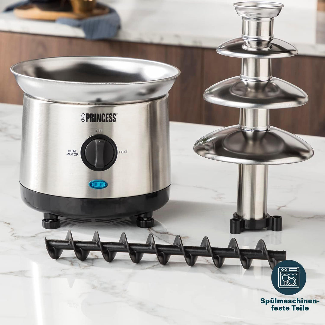 Princess Schokoladenbrunnen XXL – 4 Etagen, Warmhaltefunktion, 190 Watt, 1,1 Liter, PFOA und BPA Fre