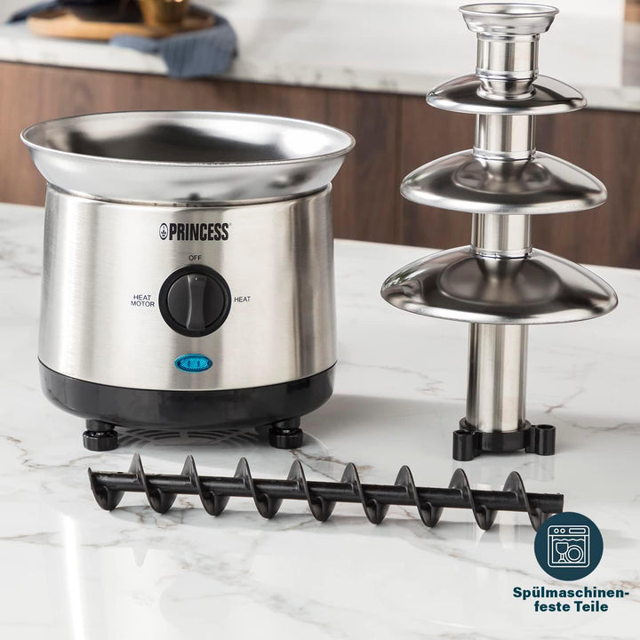 Princess Schokoladenbrunnen XXL – 4 Etagen, Warmhaltefunktion, 190 Watt, 1,1 Liter, PFOA und BPA Fre