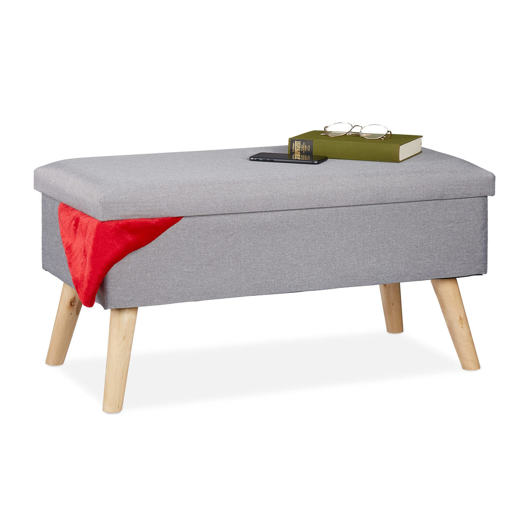 Relaxdays Sitzbank mit Stauraum, gepolsterte Truhenbank, modern, Holzbeine, Stoffbezug, HxBxT: 39 x