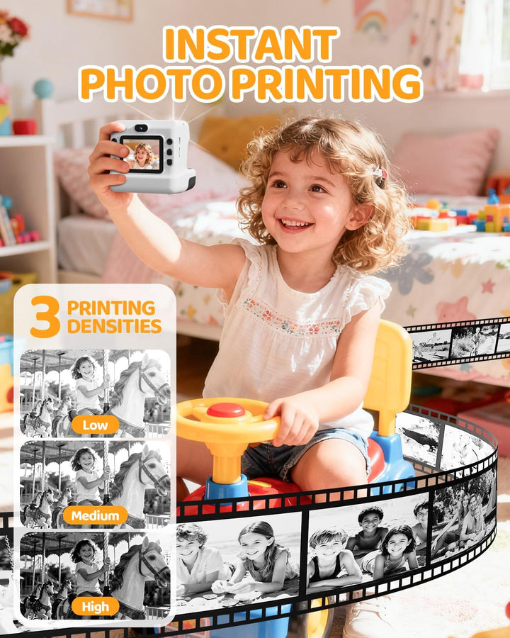 Kinderkamera Sofortbildkamera, 1080P HD Sofortbildkamera Kinder mit 32 GB Karte und 3 Papierrollen,