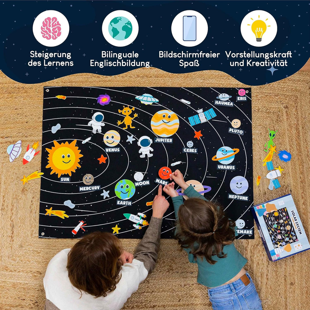 BONNYCO Sonnensystem Kinder 61 Filz Figuren. Planeten Kinder Spielzeug, Geschenke für Jungs Mädchen