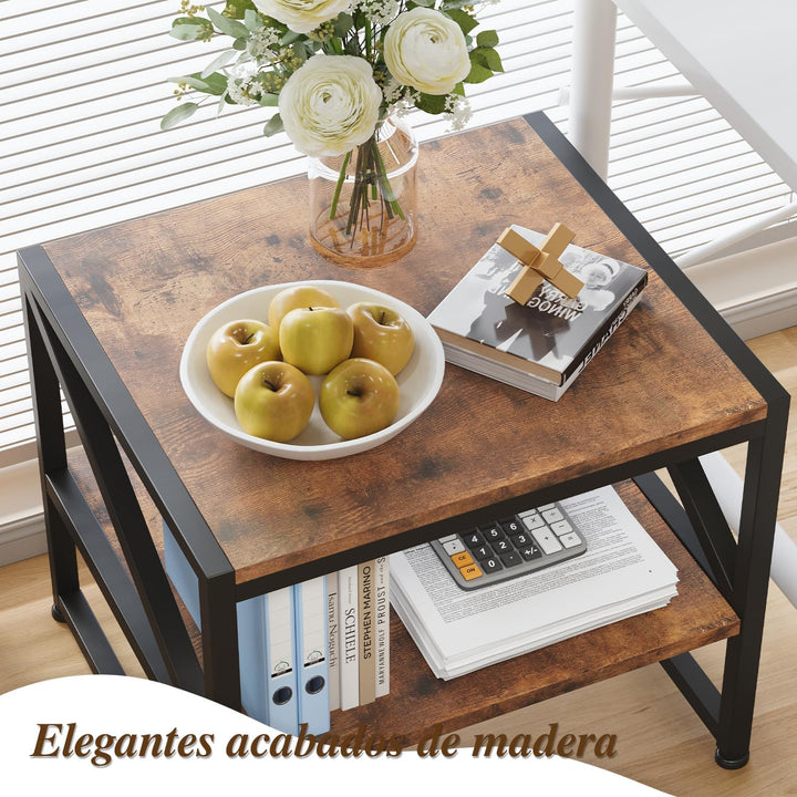 Beistelltisch Wohnzimmer 50x50 cm, Couchtisch mit 2 Ebenen bis 90 kg belastbar, Industrie-Design Sof