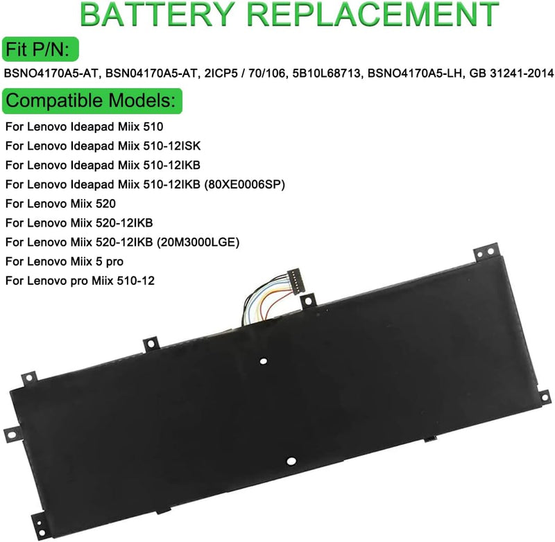 XITAIAN 7.68V 38Wh 4955mAh BSNO4170A5-AT Ersatz Laptop Akku für Lenovo Ideapad Miix 510 510-12IKB 52