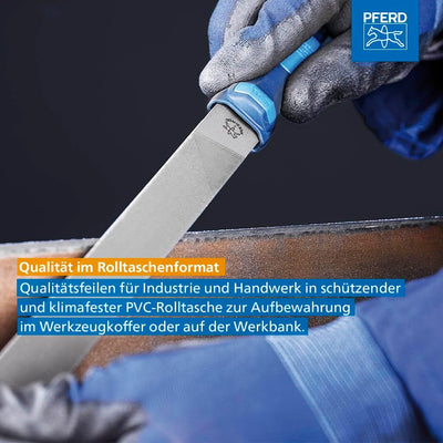 PFERD Werkstattfeilen-Set in PVC-Rolltasche mit Umkarton, 5 Feilen, Kreuzhieb H1, 250mm, 11801541 –