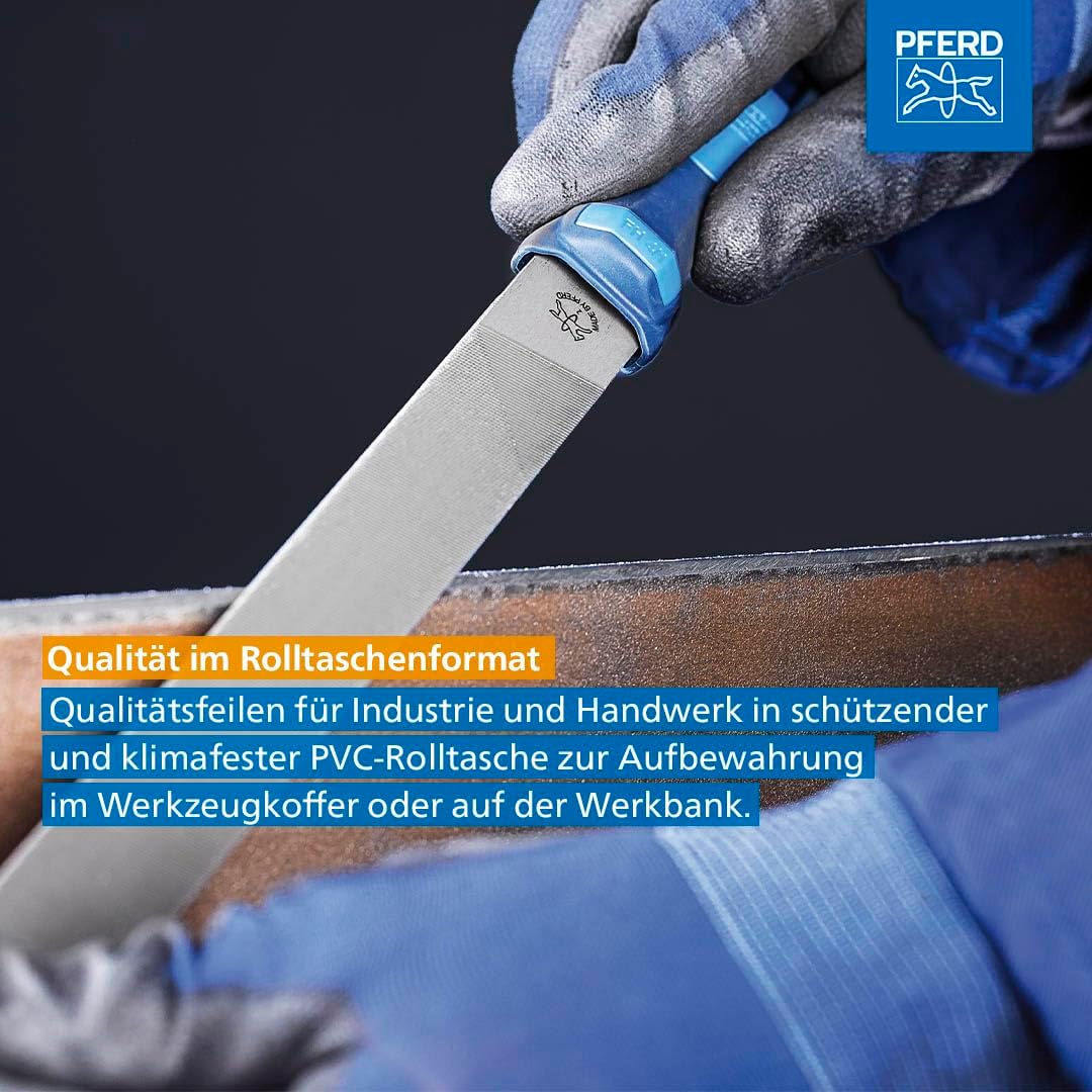 Feilensatz L.250mm Hieb 3 2K-Ergo PFERD Werkstattfeilen-Set in PVC-Rolltasche Kreuzhieb H3 Länge 250
