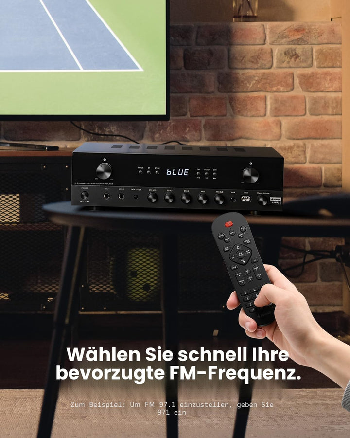 Donner Stereo Verstärker, 600 W Peak, 2-Kanal-Receiver mit Bluetooth 5.3, Phono, Optisch, Koaxial, U