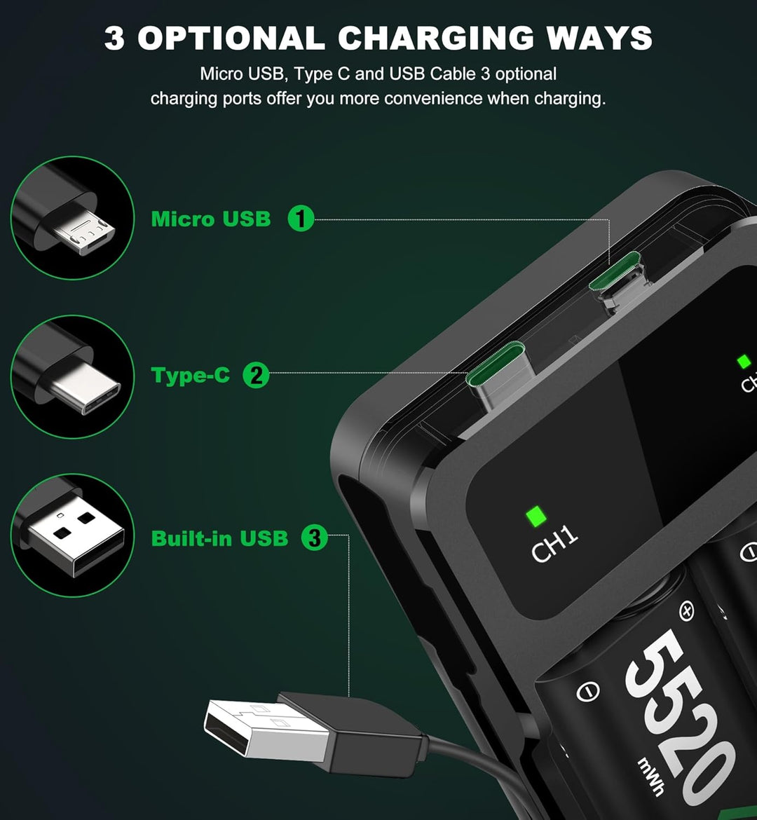 Akku für Xbox One/Series X&S Controller, 2 Stück 5520mWh Akku (2x2550mAh) Hoher Kapazität Batterien,