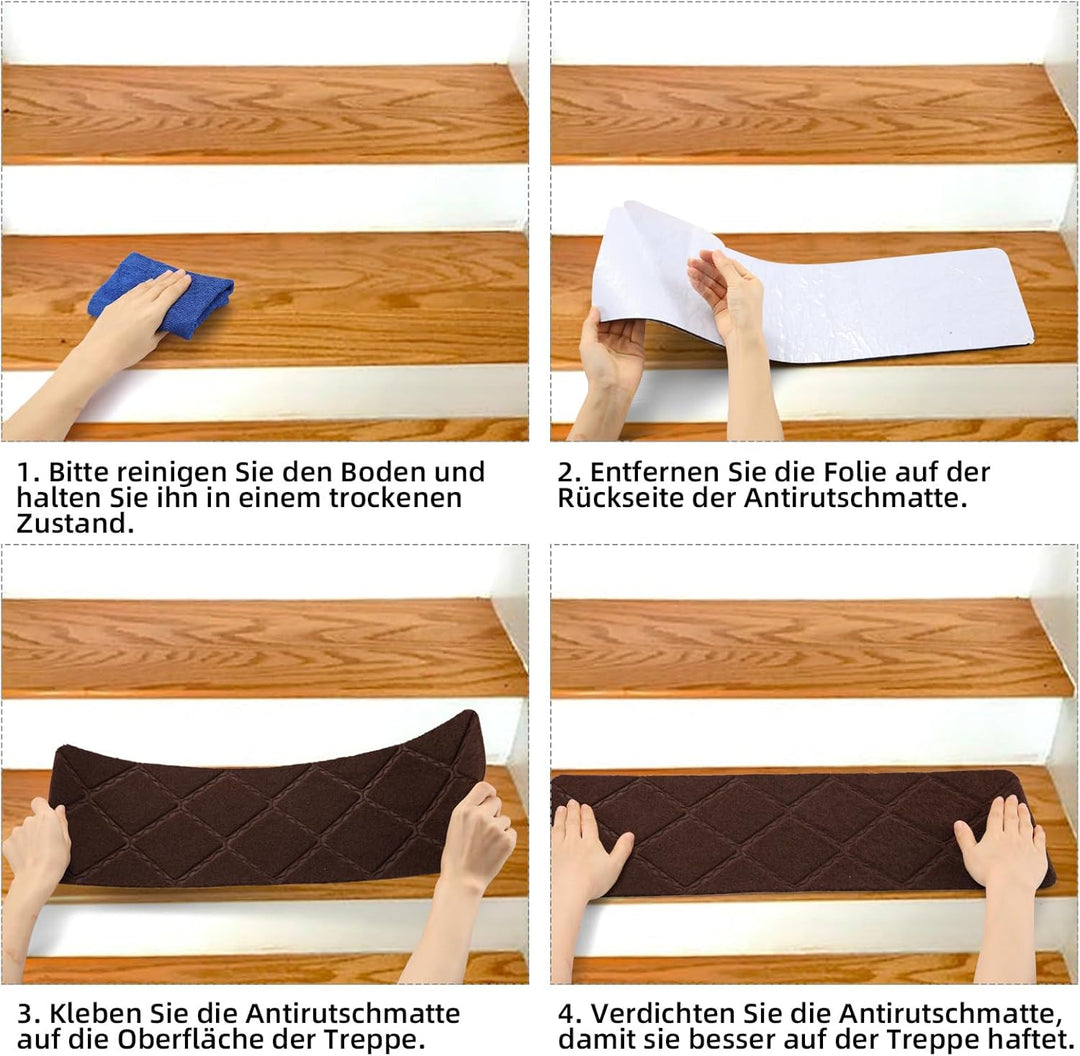 YISUN Treppenmatten Non Slip 15Pcs, Treppenstufen Matten Selbstklebend, Treppenteppich Braun Rechtec