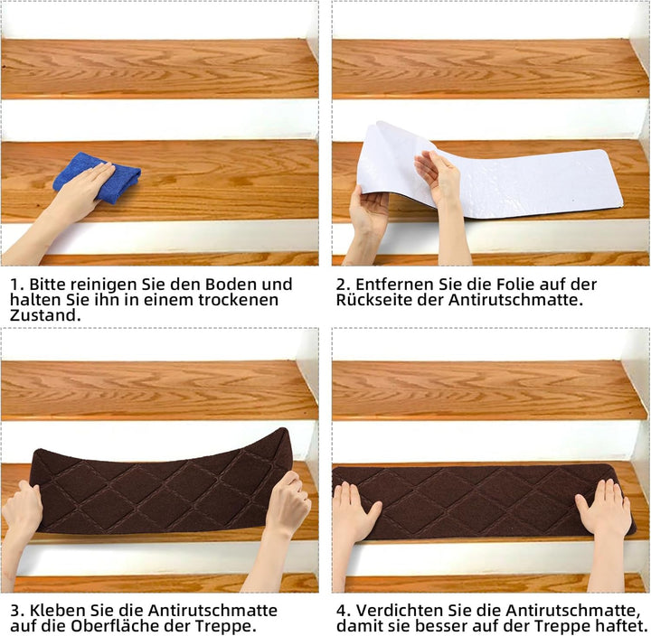 YISUN Treppenmatten Non Slip 15Pcs, Treppenstufen Matten Selbstklebend, Treppenteppich Braun Rechtec
