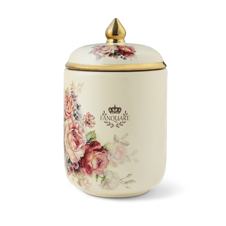 fanquare Plätzchendose Porzellan Ø 19 cm, Vintage Blumen Muster Vorratsdose mit Deckel, Biscotti Dos