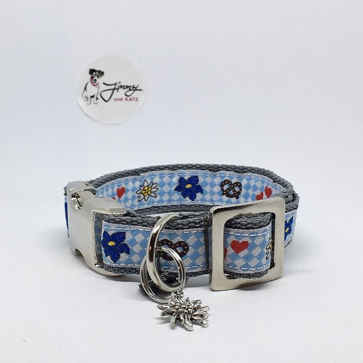 Jimmy und Katz Hundehalsband Weiss -Blau 26-40cm x 2cm weiss - blau auf grau, weiss - blau auf grau