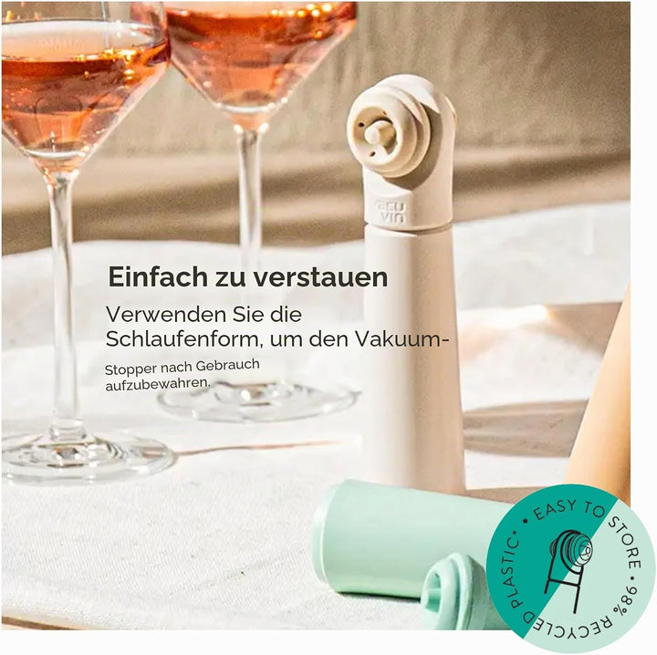 Vacu Vin Weinpumpe Loop - Vakuum Weinflaschenverschluss - 1 Pumpe 1 Stopper aus 98% Recyceltem Mater