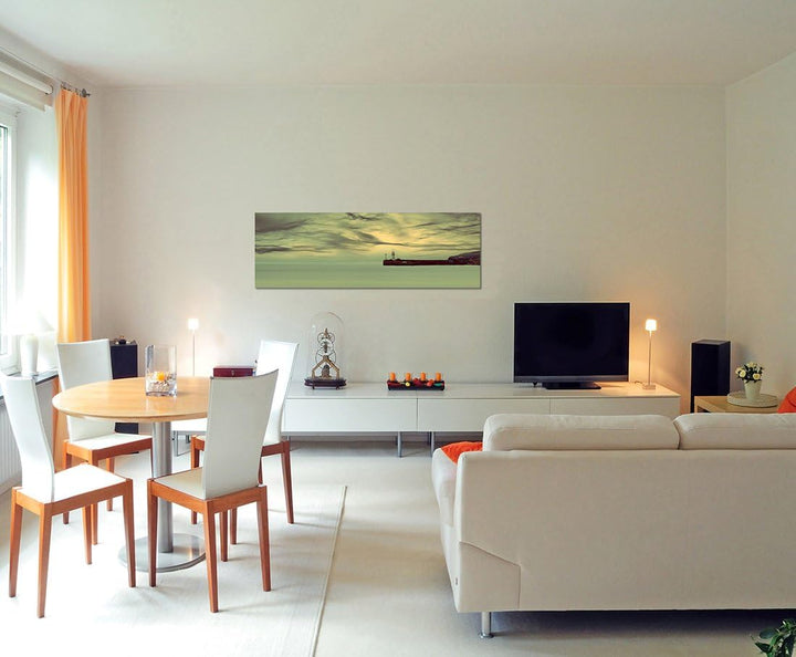 Paul Sinus Art Panoramabild auf Leinwand und Keilrahmen 120x40cm Meer Wolken Sonnenstrahlen Leuchttu