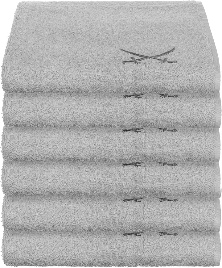 Sansibar Handtuch 6er Set mit gesticktem Säbel Logo Badtuch 100% Baumwolle 50x100 cm Silber 6er Set