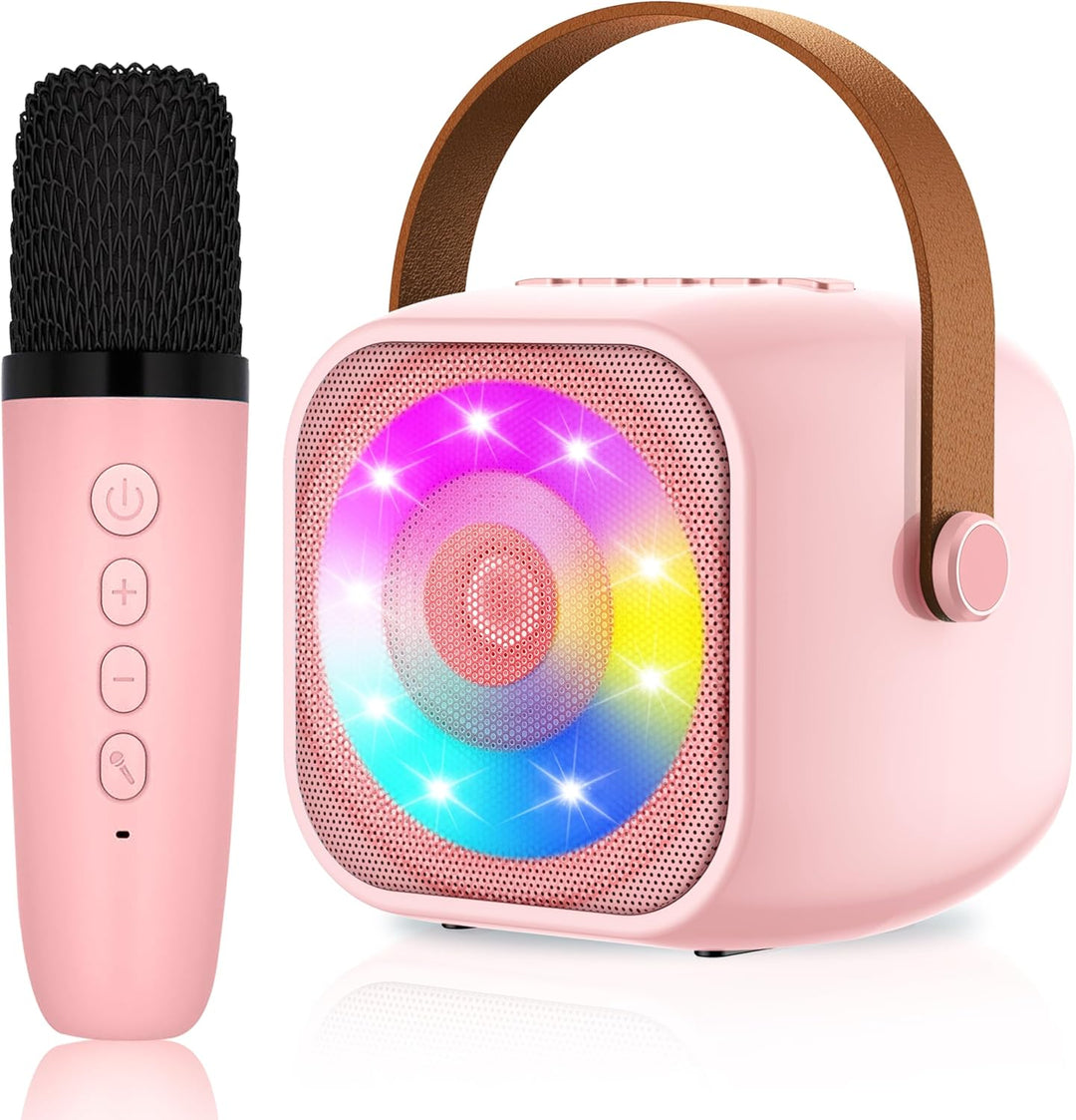 Karaoke Maschine mit 1 Drahtlosen Mikrofonen, Mikrofon Kinder Tragbare, Bluetooth Karaoke Pink-1Pack