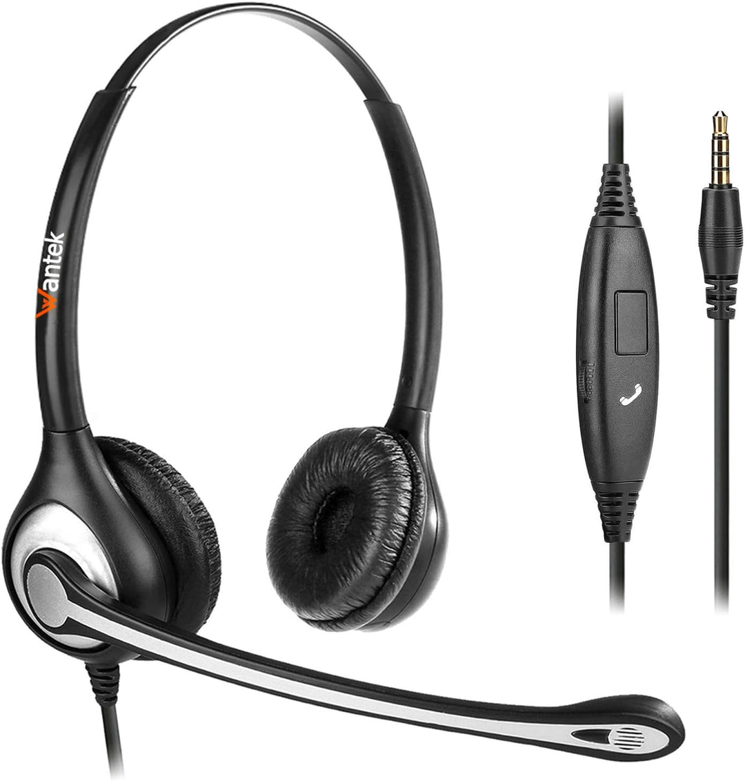 Headset Handy Binaural mit Noise Cancelling Mikrofon, WANTEK Smartphone Kopfhörer für Samsung