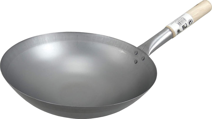 JADE TEMPLE Wok aus Carbonstahl, mit rundem Boden und 33 cm Durchmesser, mit rundem Holzgriff, 56 x