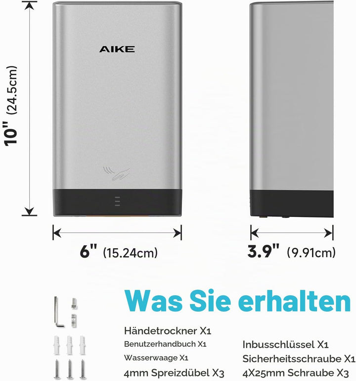 AIKE AK2822 ABS Händetrockner, Energiesparender elektrischer Hochgeschwindigkeits-Händetrockner, Aut