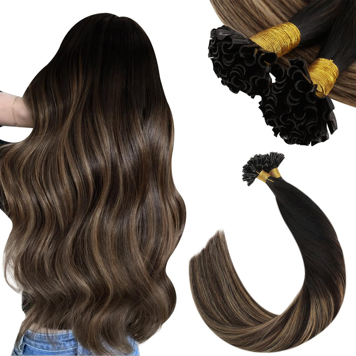 Ugeat Balayage Bonding Extensions U Tip Hair Extensions Echthaar Pre Bonded Extensions Balayage Schw
