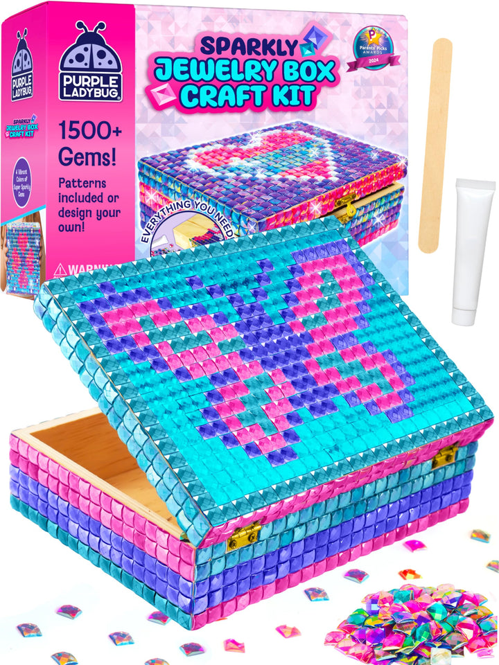 PURPLE LADYBUG Schmuckkästchen Mosaik Bastelset - Geschenk für Kinder ab 6 Jahre, Geschenk für Mädch