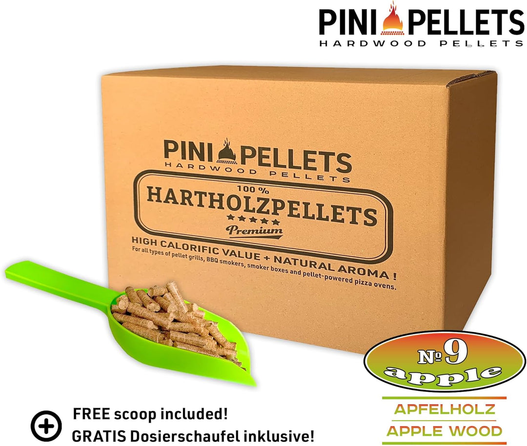PINI Grillpellets № 9 Apfel 10 kg BBQ Hartholzpellets zum Grillen Räuchern Smoken