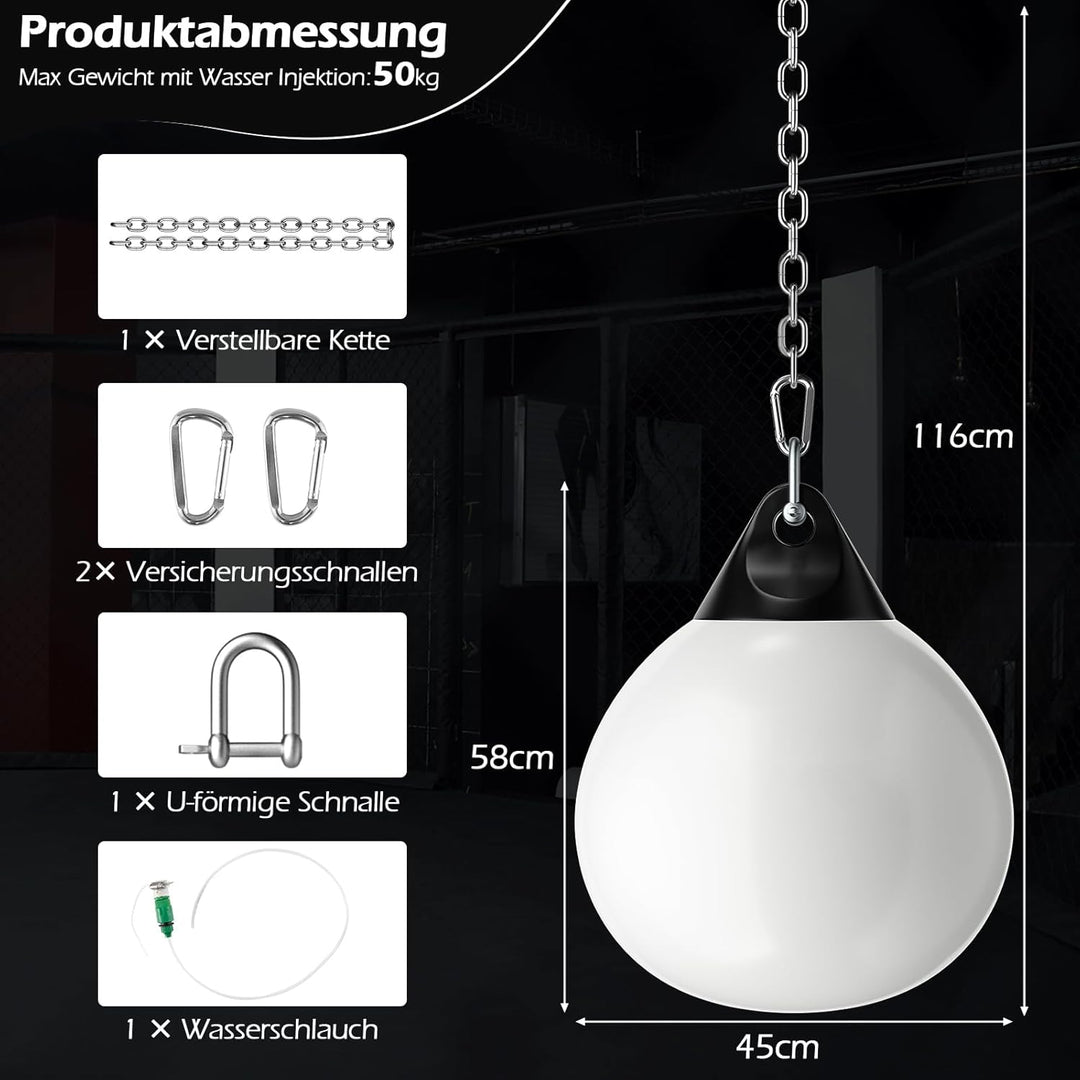 COSTWAY Ø45cm/55cm Wasserboxsack, 50 kg/80kg Boxing Punching Bag mit Verstellbarer Metallkette, Sich